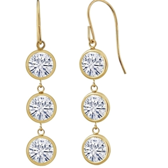 Certified 14k Yellow Gold 3ct. Diamond Triple Tier Drop Moissanite - Picture 2 of 4